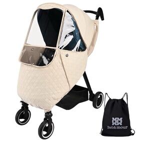 Cream Stroller Cover with Storage Bag